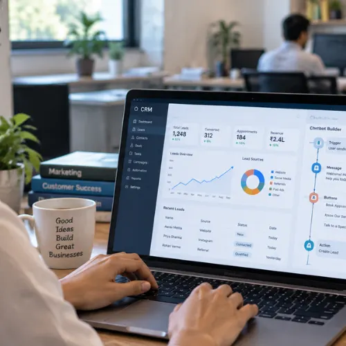 Digital marketing student analyzing campaign performance and AI insights on a laptop while studying for a diploma in digital marketing